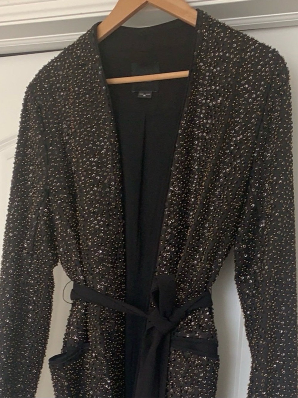 Embellished Black Women's Wrap dress with Belt